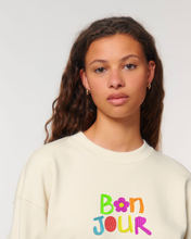 Load image into Gallery viewer, B🌸N JOUR Embroidered WOMEN&#39;S CROPPED CREW NECK SWEATSHIRT /WAVE TERRY/
