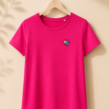 Load image into Gallery viewer, Small Scarab 🪲 – Pink Embroidered Women’s T-Shirt · Last Piece
