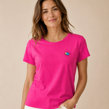 Load image into Gallery viewer, Small Scarab 🪲 – Pink Embroidered Women’s T-Shirt · Last Piece
