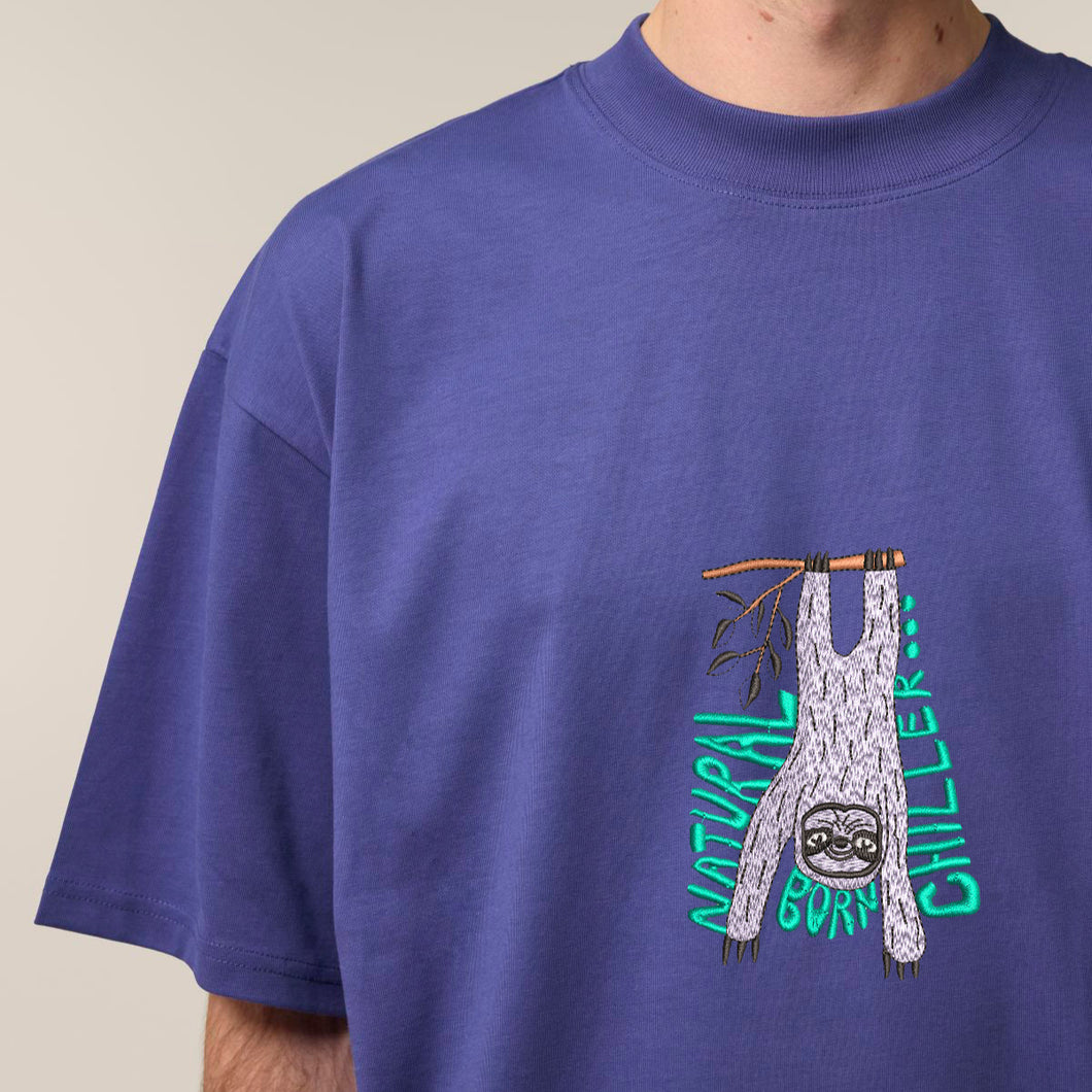 Natural born chiller...-The Unisex Oversized High Neck T-Shirt - Embroidered
