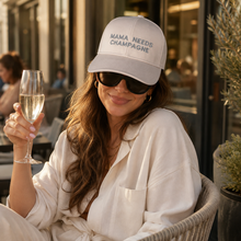 Load image into Gallery viewer, MAMA NEEDS CHAMPAGNE – Embroidered Satin Cap

