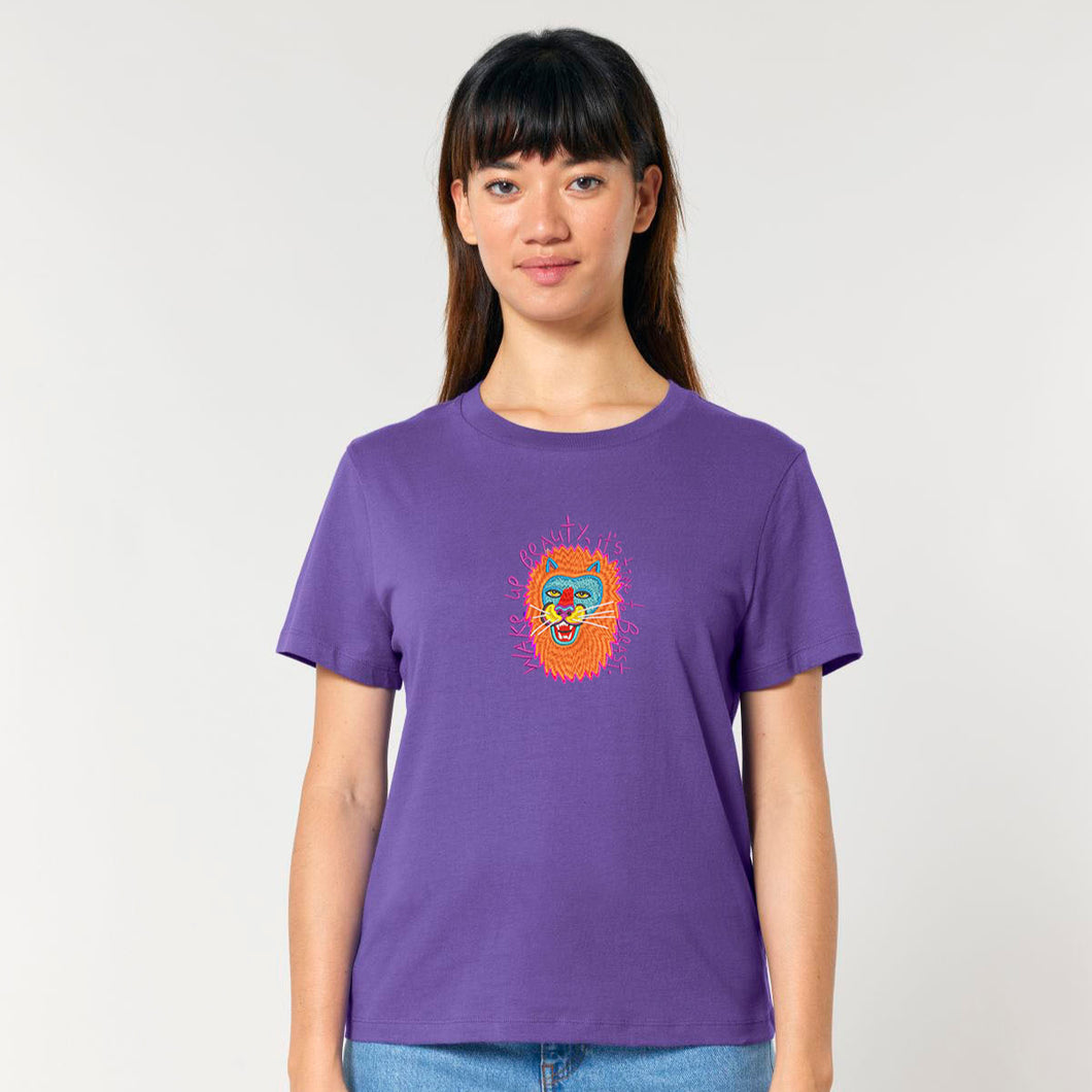 Lion - WAKE UP BEAUTY, IT'S TIME TO BEAST. - Embroidered WOMEN'S T-SHIRT
