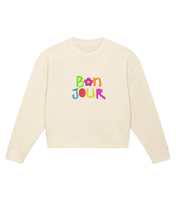 Load image into Gallery viewer, B🌸N JOUR Embroidered WOMEN&#39;S CROPPED CREW NECK SWEATSHIRT /WAVE TERRY/
