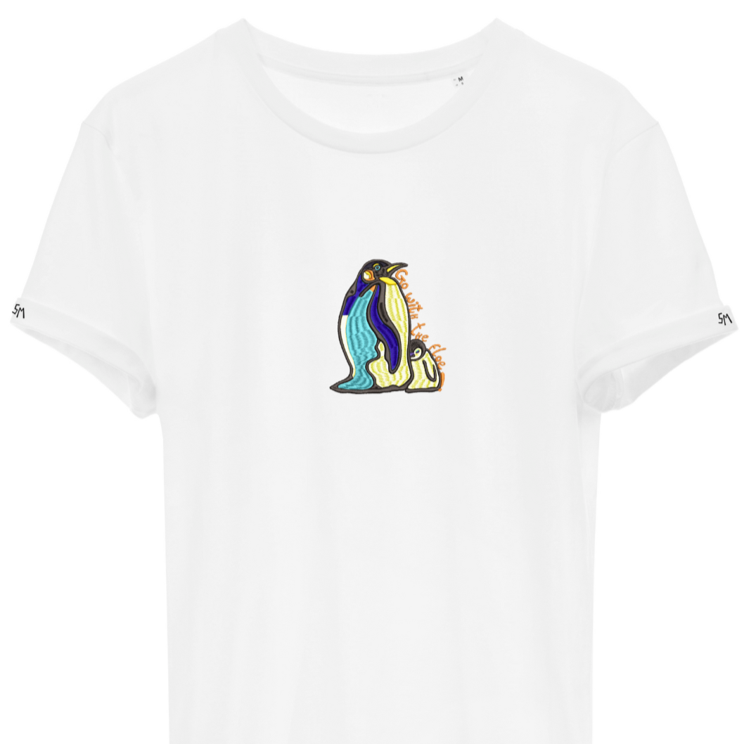 Go with the floe 🐧 organic cotton embroidered unisex T-shirt