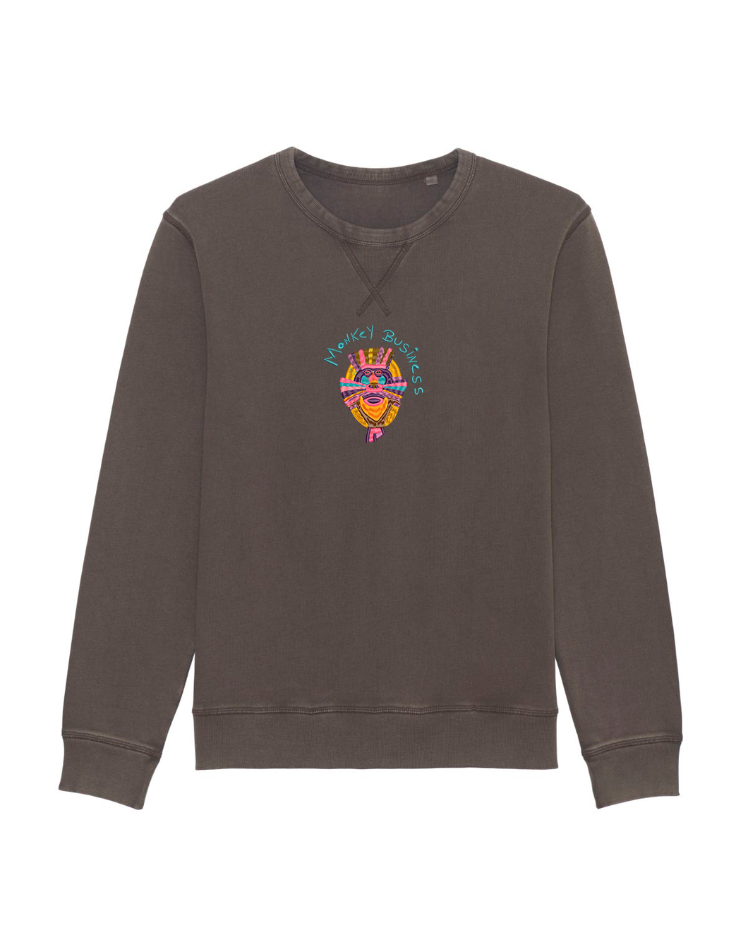 MONKEY BUSINESS 🐵- Embroidered UNISEX CREW NECK garment dyed sweatshirt -OUTLET🔴