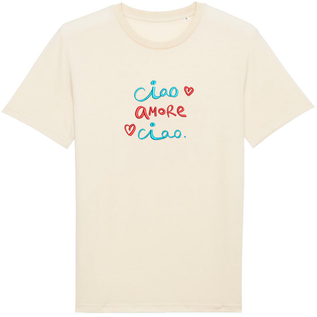 Ciao AMORE Ciao💕- organic cotton embroidered unisex T-shirt