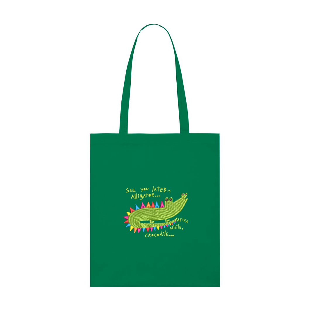 See you later, alligator...🐊Embroidered light woven tote bag