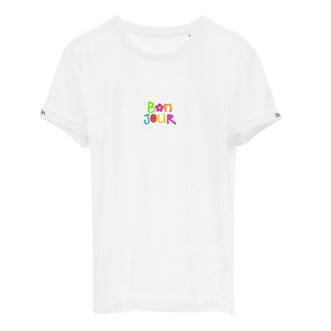B🌸N JOUR- organic cotton embroidered unisex T-shirt